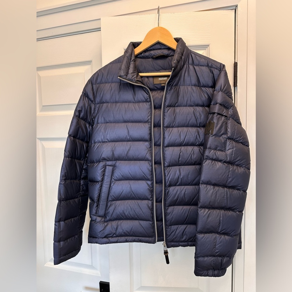 Mackage down coat navy size M, James